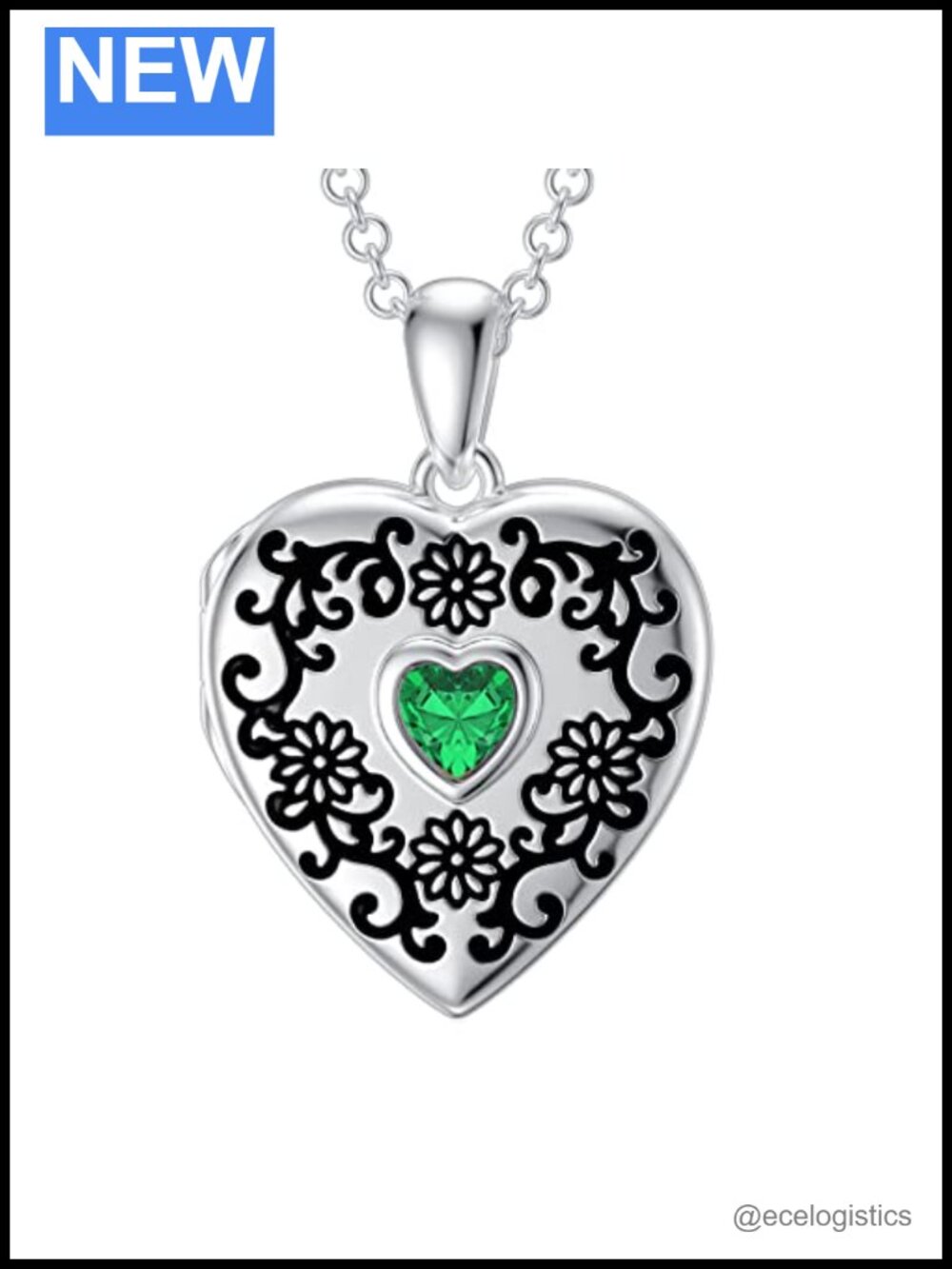 White Gold Plated Silver Sunflower Heart Locket Necklace Cubic Zirconia Photo